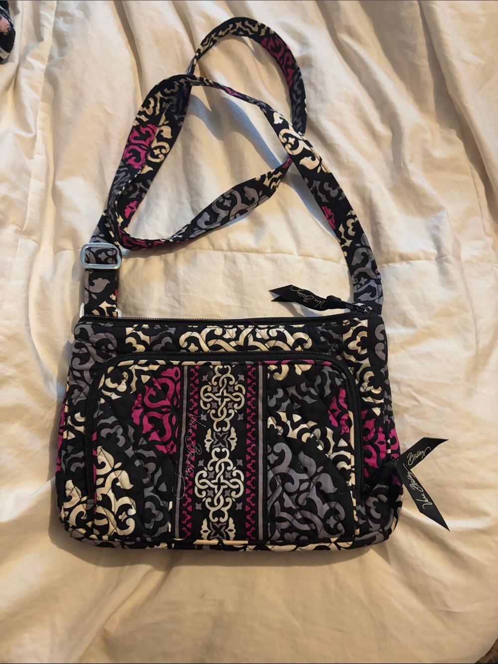 Vera Bradley Quilted Crossbody in Black, Gray & Pink Pattern